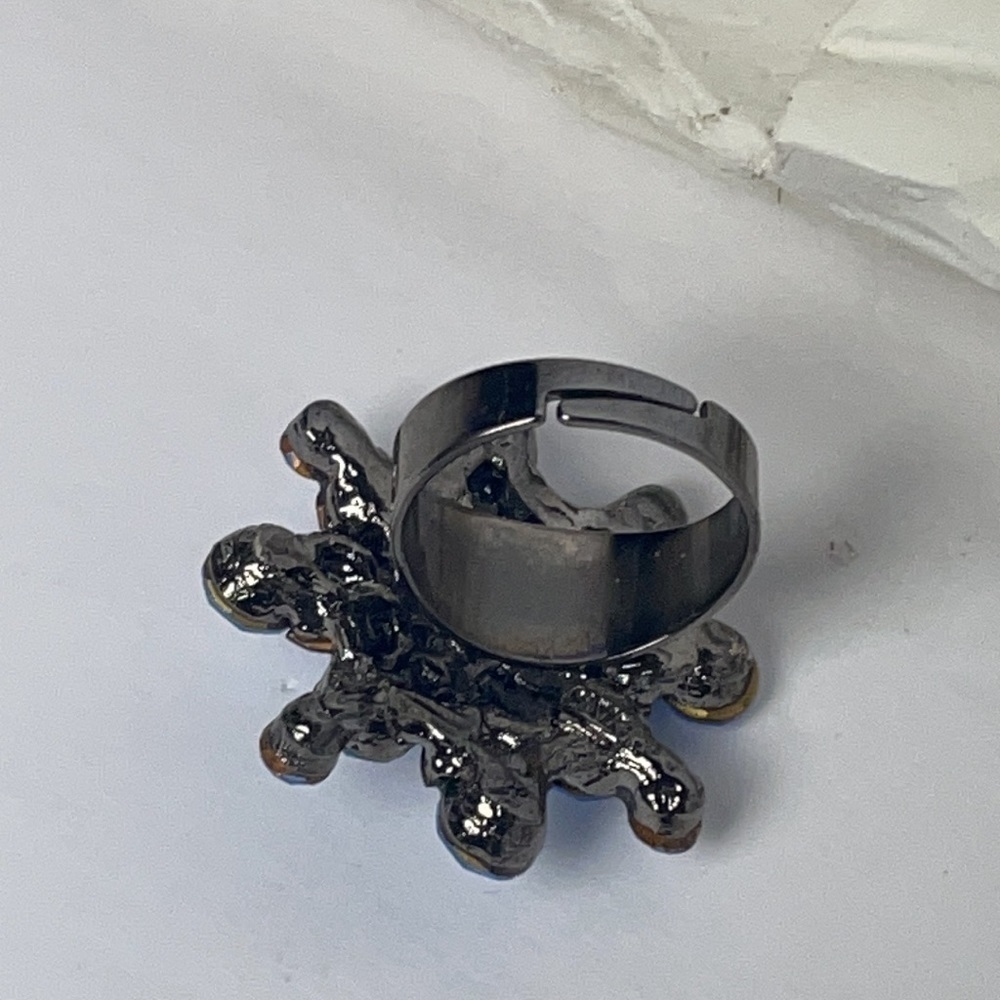 Adjustable Ring Blue Cluster Rhinestones - Picture 3 of 8